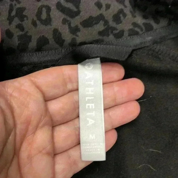 Athleta Hoodie Animal Print Full Zip Black and Brown Heavyweight Sz M DEFECTS - Picture 7 of 11